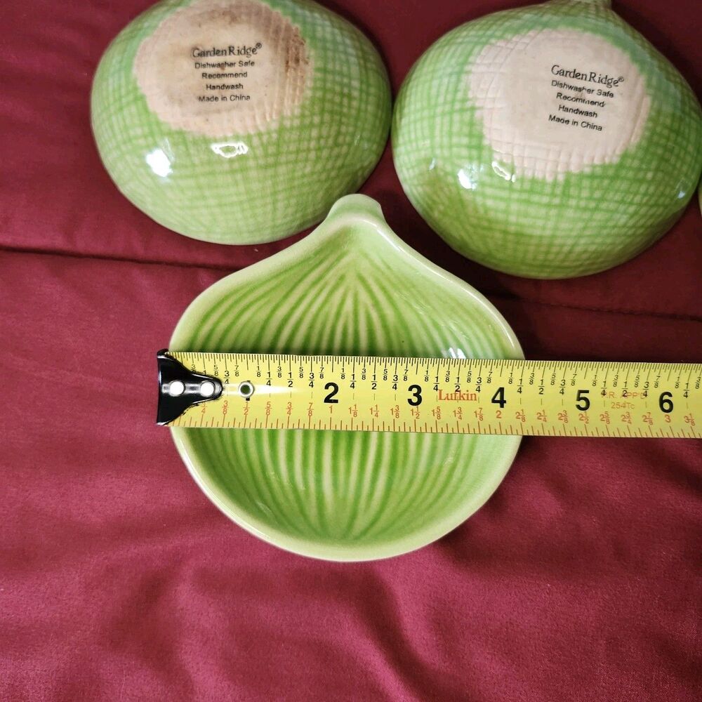 Garden Ridge Pottery Green Leaf Scalloped Ceramic Appetizer Dip Bowls Set of 4 - Picture 7 of 9